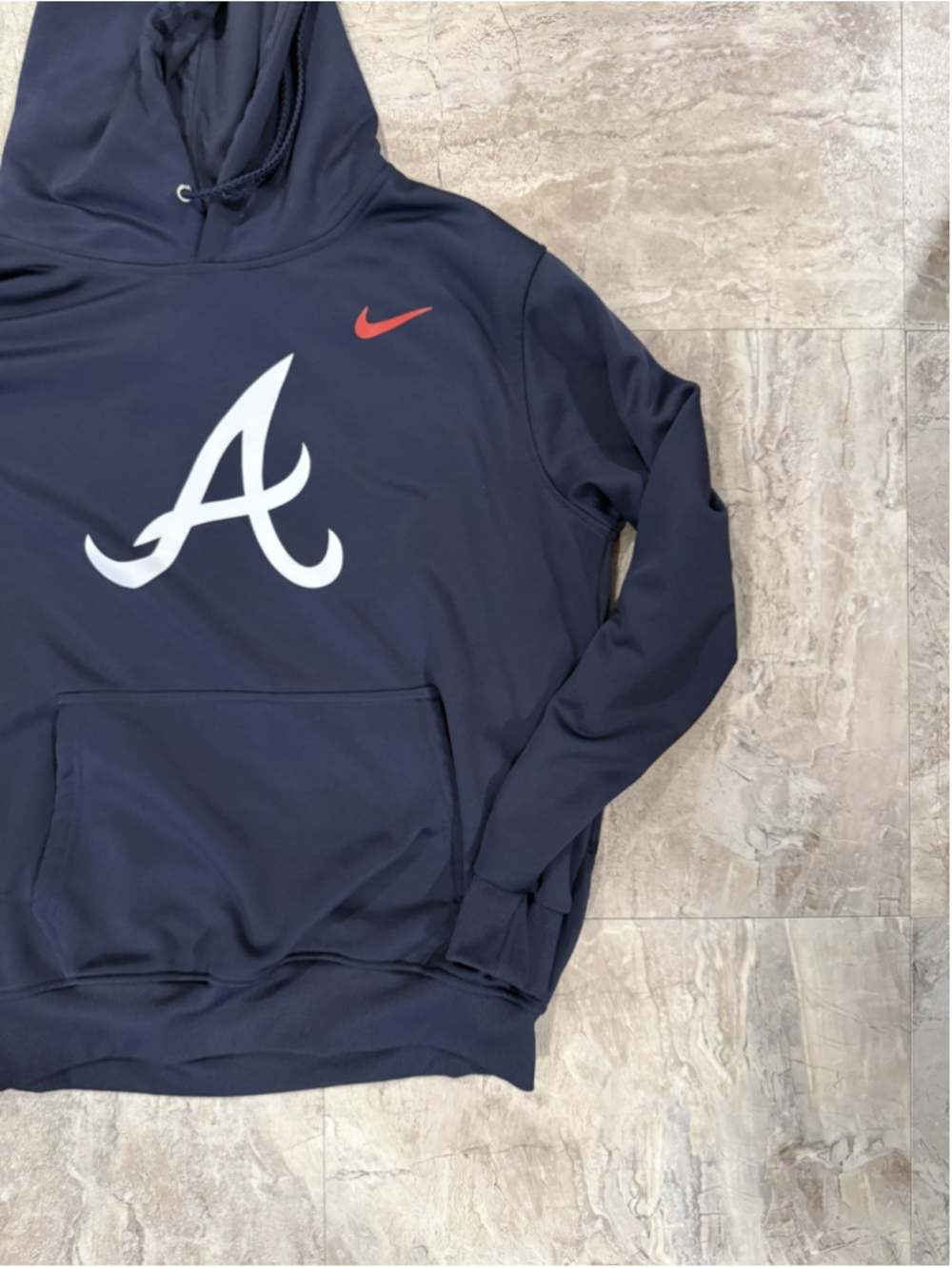 Nike Atlanta Braves Hoodie Men Navy Blue Pullover Baseball MLB Fleece Logo XL